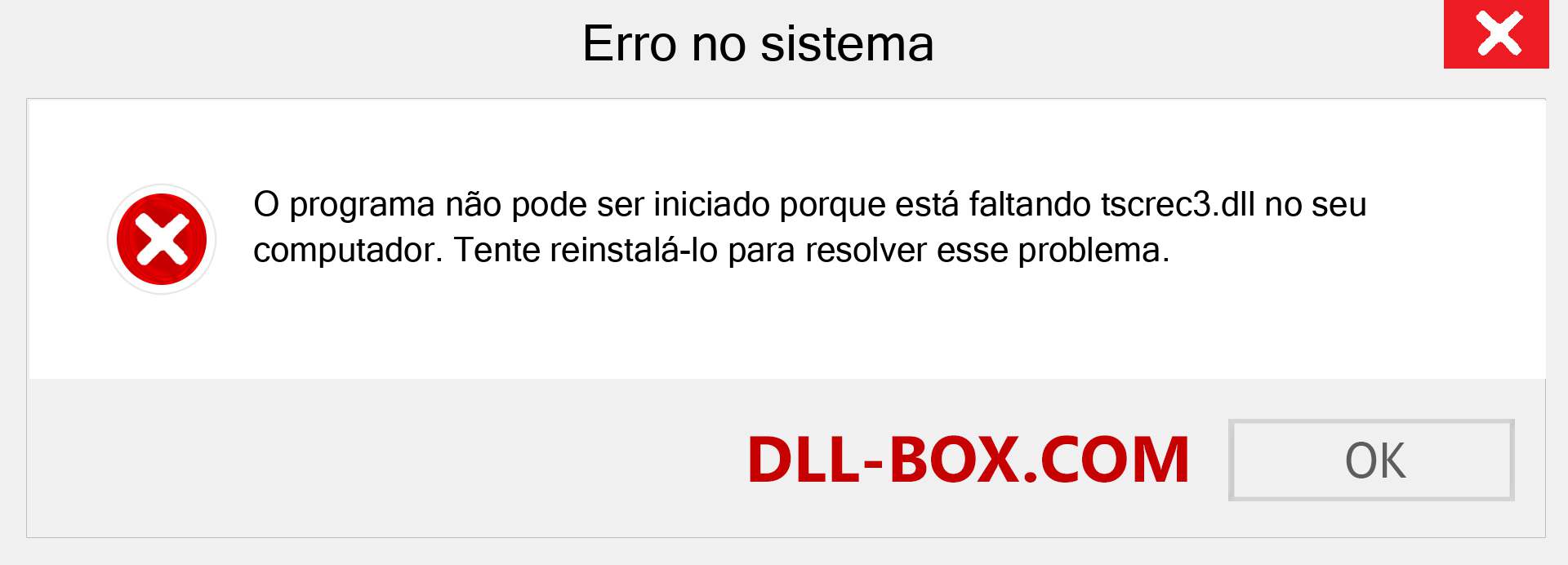 Arquivo tscrec3.dll ausente ?. Download para Windows 7, 8, 10 - Correção de erro ausente tscrec3 dll no Windows, fotos, imagens